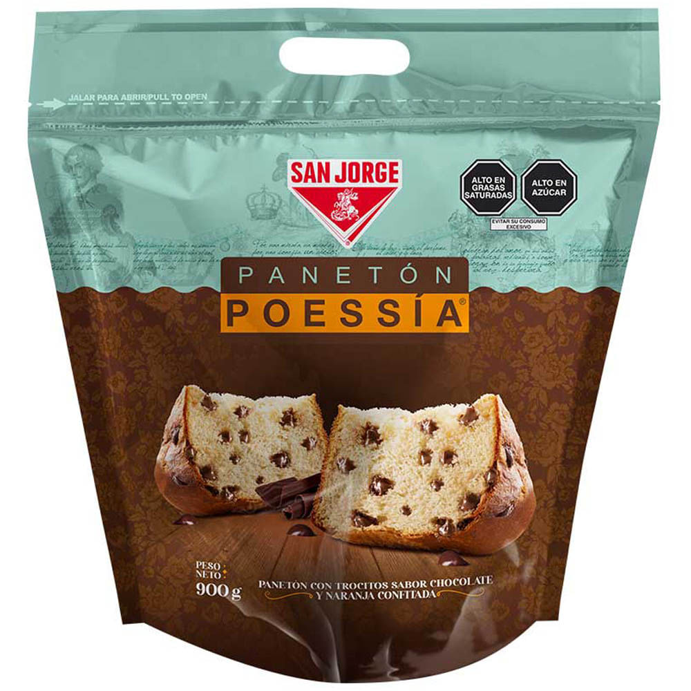 Panetón con Trozos de Chocolate POESSIA Bolsa 900g