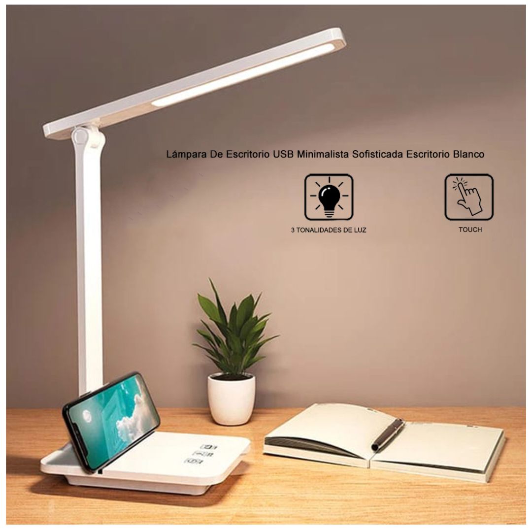 Lámpara De Escritorio USB Touch Minimalista Sofisticada Escritorio Celular Blanco