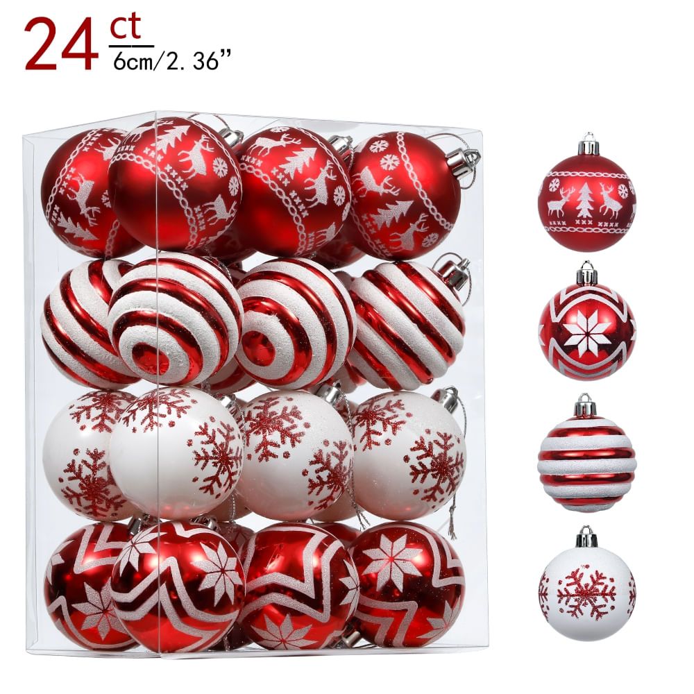 Bolas de Navidad Rojas y Blanco 6cm x 24 Und