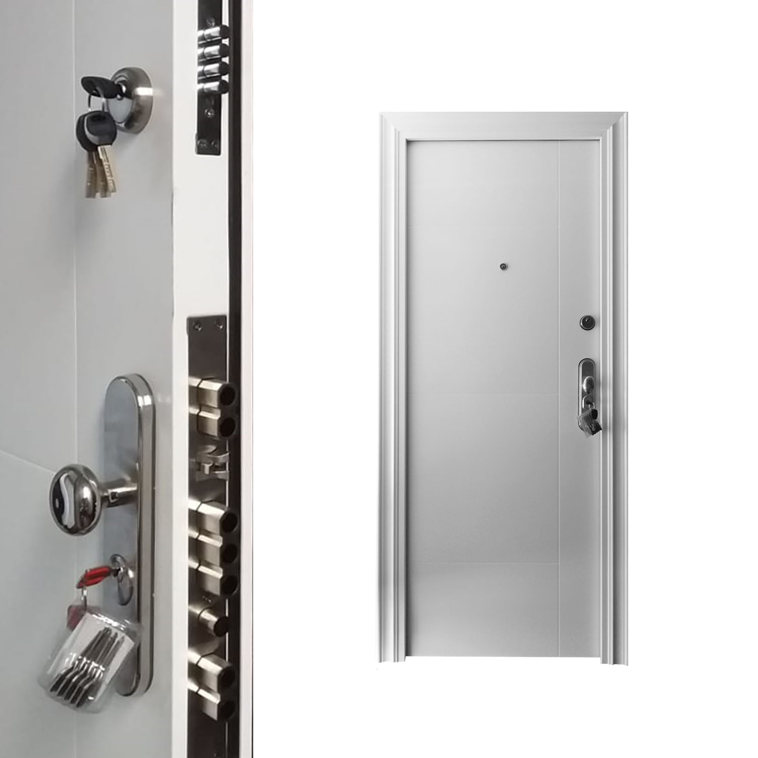 Puerta de Acero de Seguridad Rino Doors Modelo Kullu Color blanco 89cm x 209cm con Apertura L