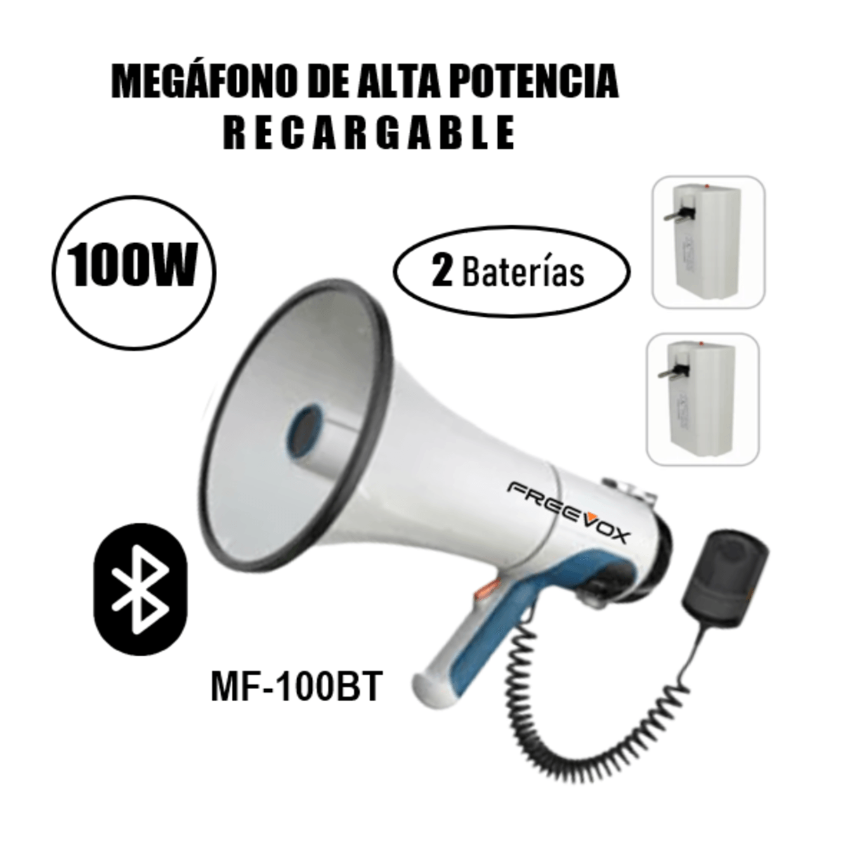 Megáfono Portátil Freevox MF-100BT Batería Recargable 100w