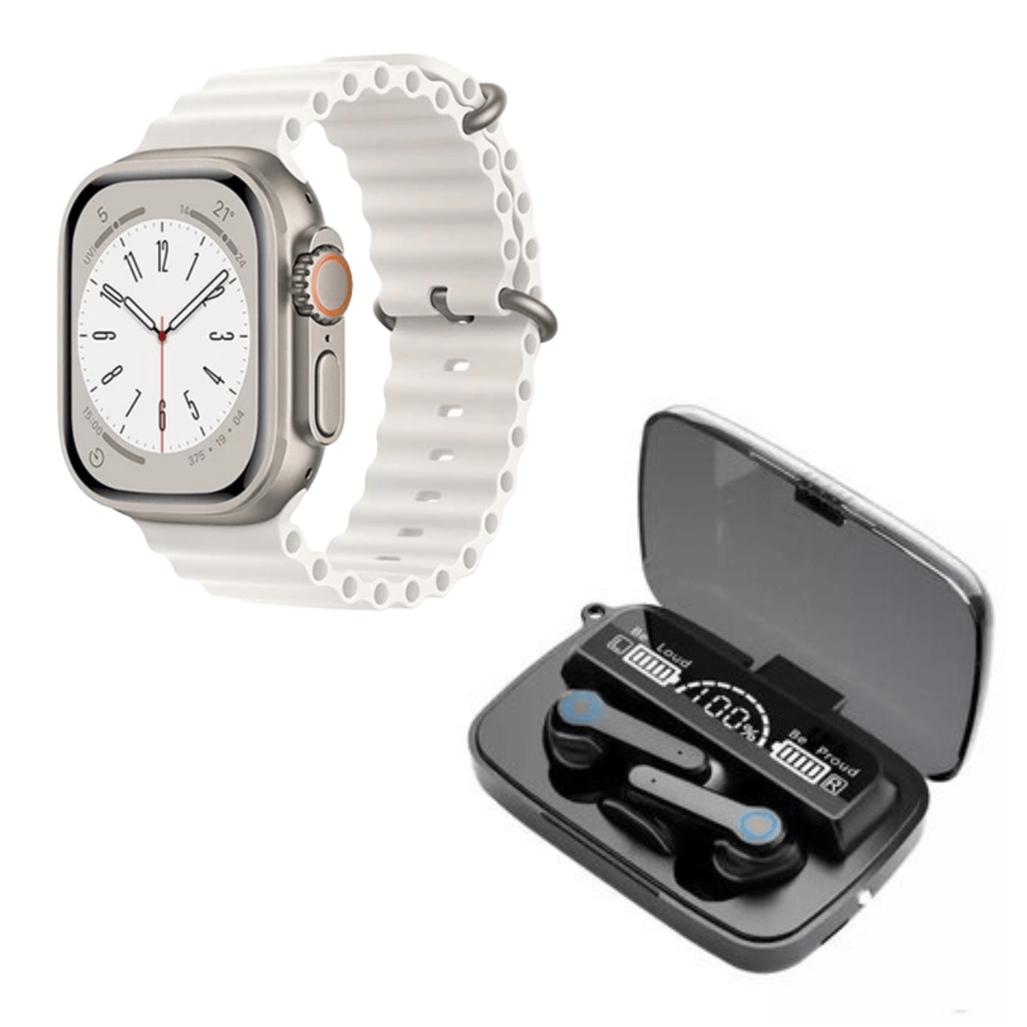 Pack Smartwatch T900 Ultra L Big Blanco y Audífonos M19 Negro
