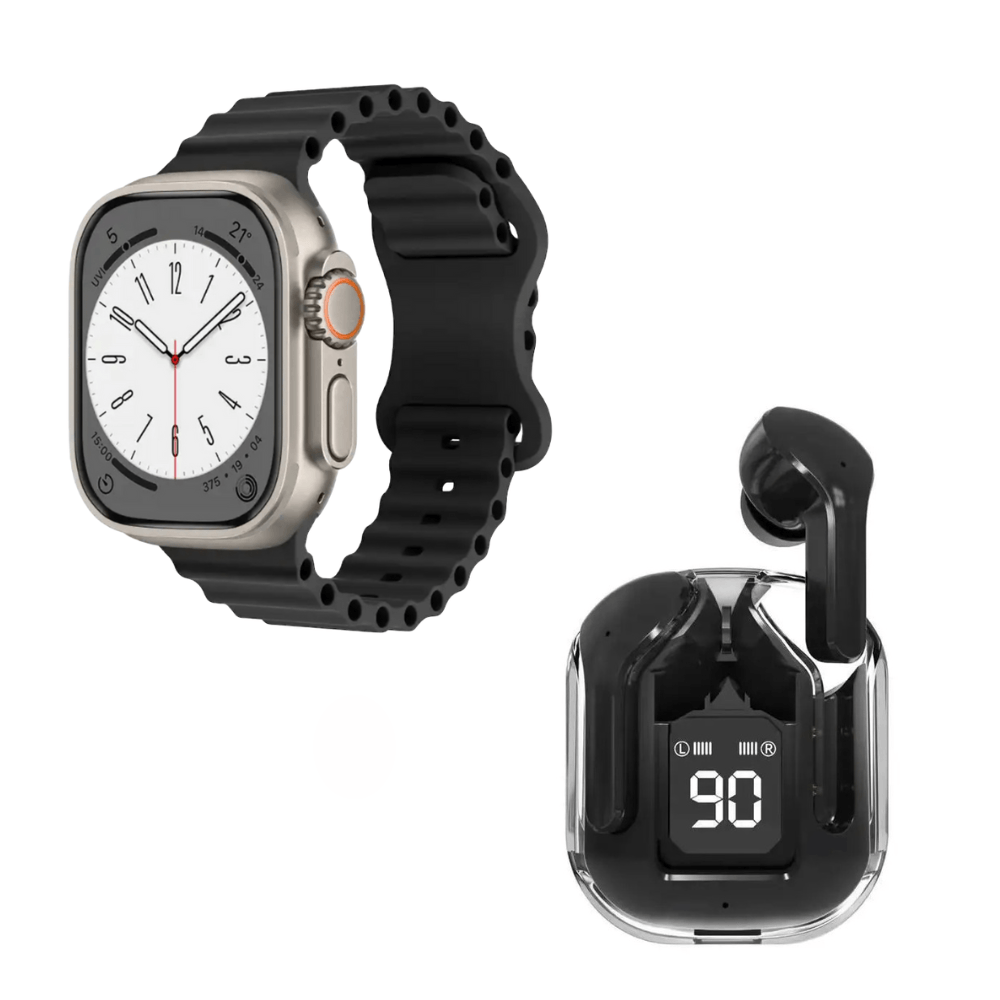 Pack Smartwatch T900 Ultra L Big Negro y Audífonos Air 31 Negro
