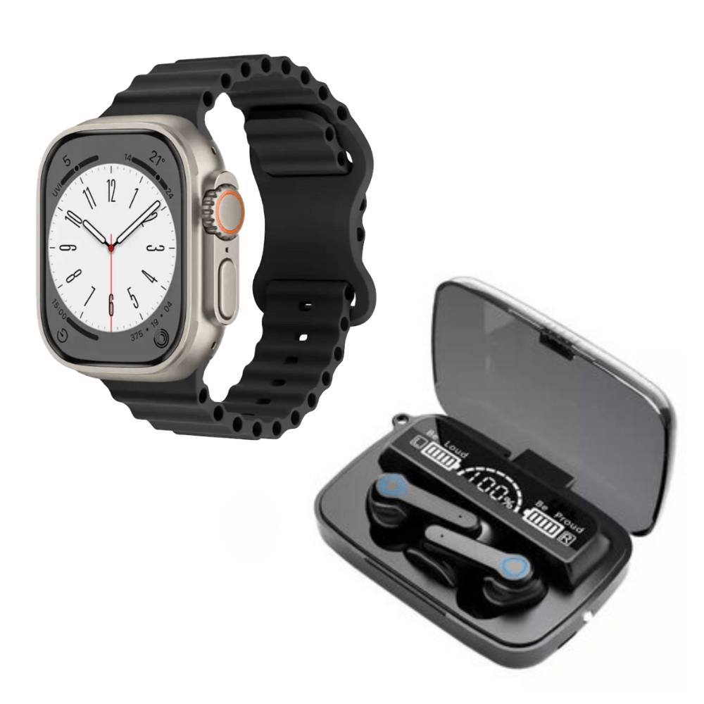 Pack Smartwatch T900 Ultra L Big Negro y Audífonos M19 Negro