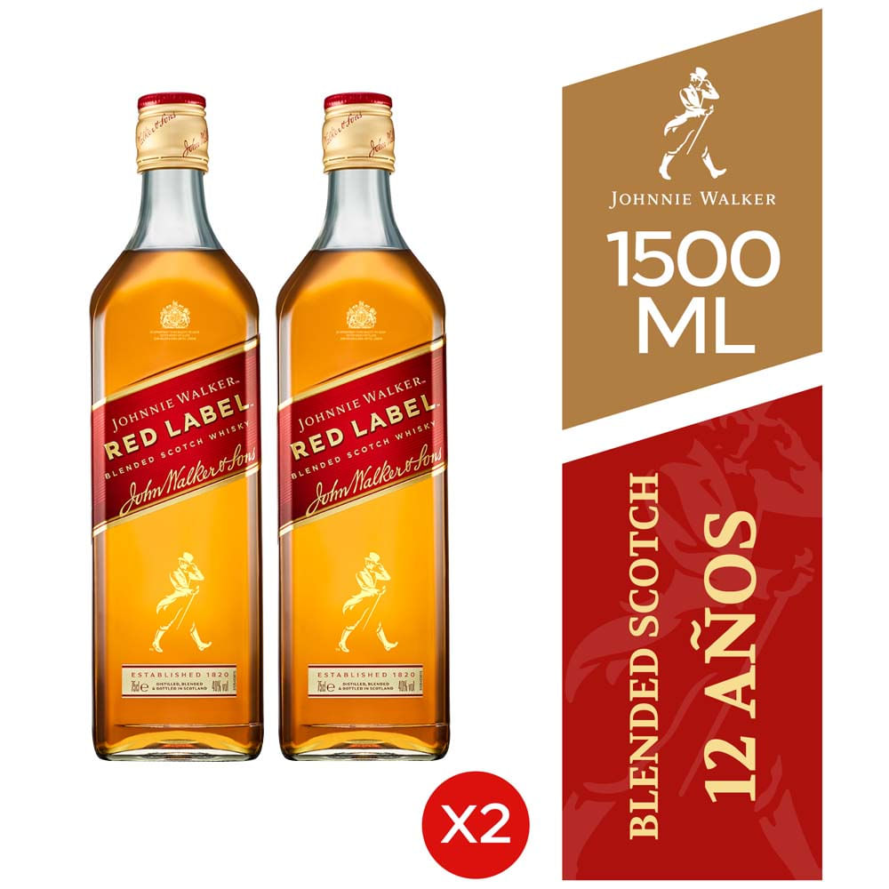 Pack Whisky JOHNNIE WALKER Red Label Botella 750ml Caja 2un