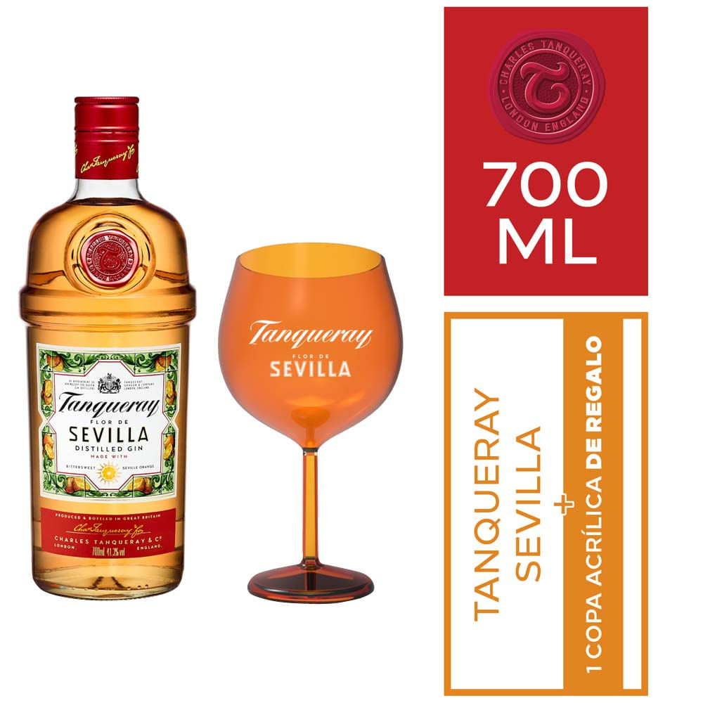 Pack Gin TANQUERAY Flor de Sevilla Botella 700ml + Copa
