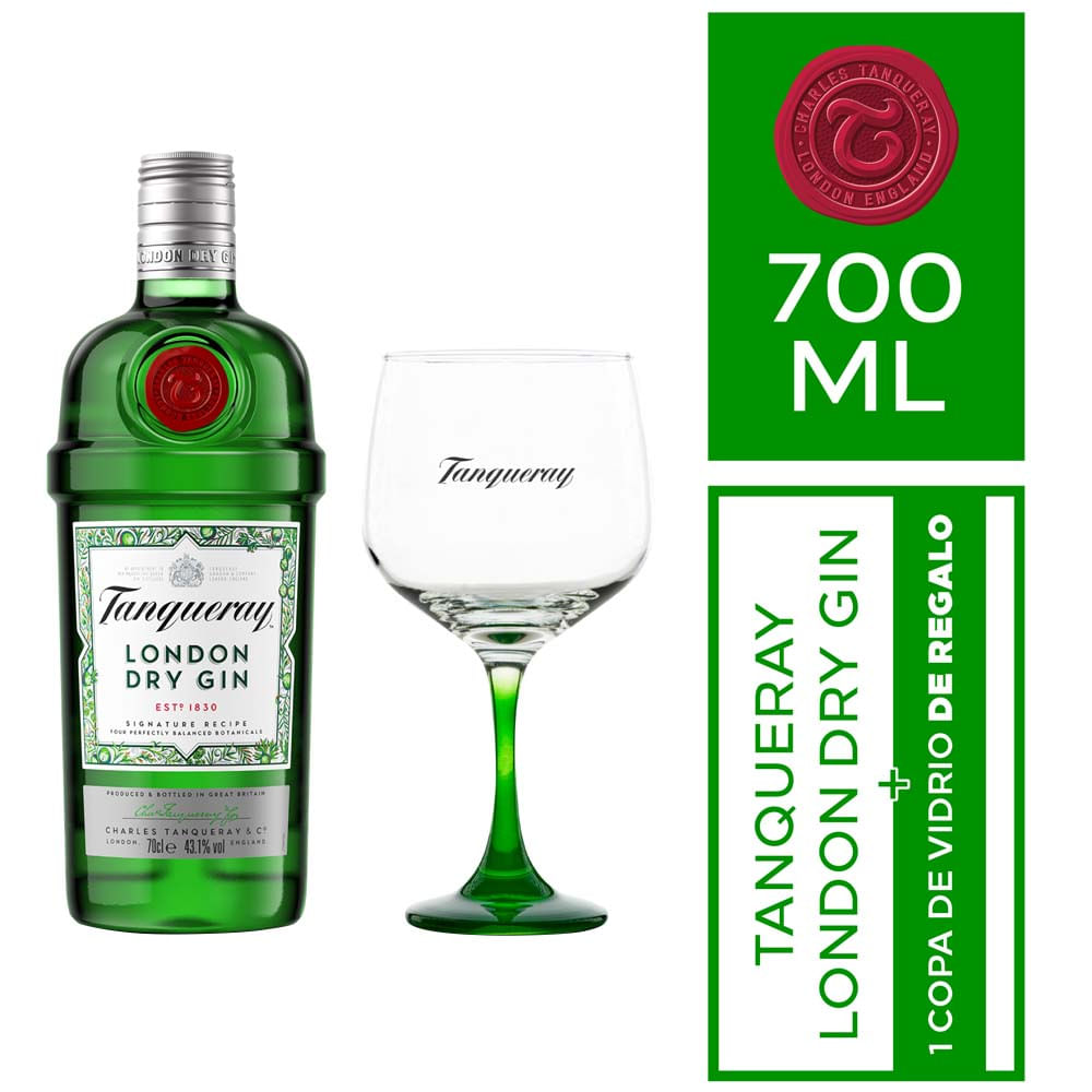 Pack Gin TANQUERAY London Botella 700ml + Copa de Vidrio