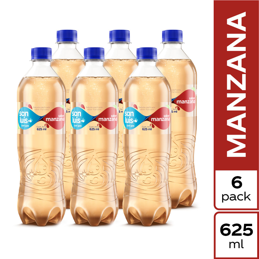 Pack Agua con Gas SAN LUIS Sabor a Manzana Botella 625ml Paquete 6un