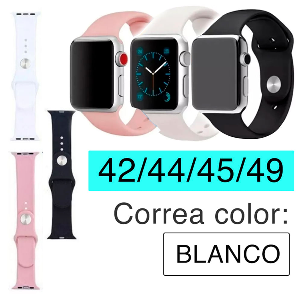 Correa Silicona para Apple Watch Color Blanco de 42 44 45 49 mm
