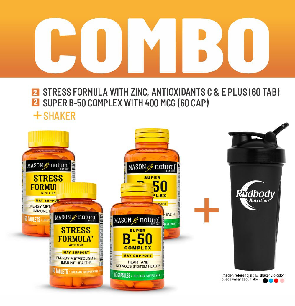 2 Stress Formula With Zinc,Antioxidants C&E Plus (60 Tab)+ 2 Super B-50 Complex With 400 Mcg+ Shaker