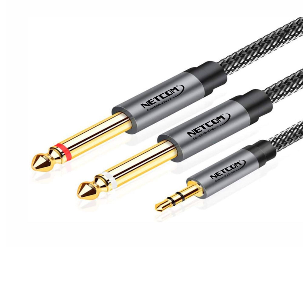 Cable de Audio 1 Plug 3.5mm Macho a 2 Plug 6.35mm Macho 1.80 Mts