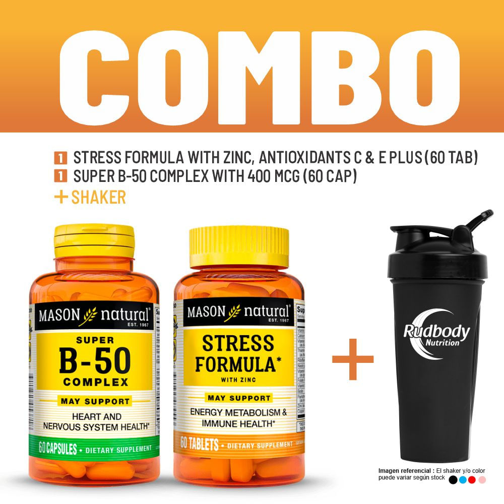 Stress Formula With Zinc, Antioxidants C & E Plus (60 Tab)+ Super B-50 Complex With 400 Mcg + Shaker