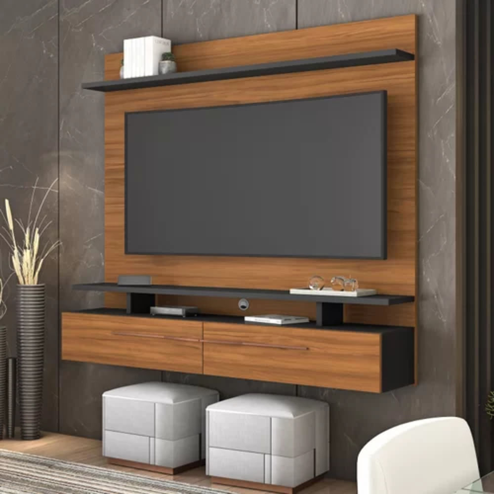 Mueble completo para TV flotante 2 cajones Argos color Haya/Negro TU MESITA