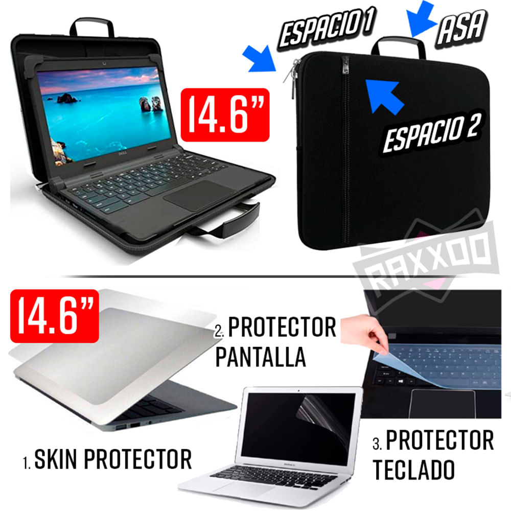 Kit laptop 4 en 1 Funda Maletin Hasta 14 14.6 Skin Protector Pantalla