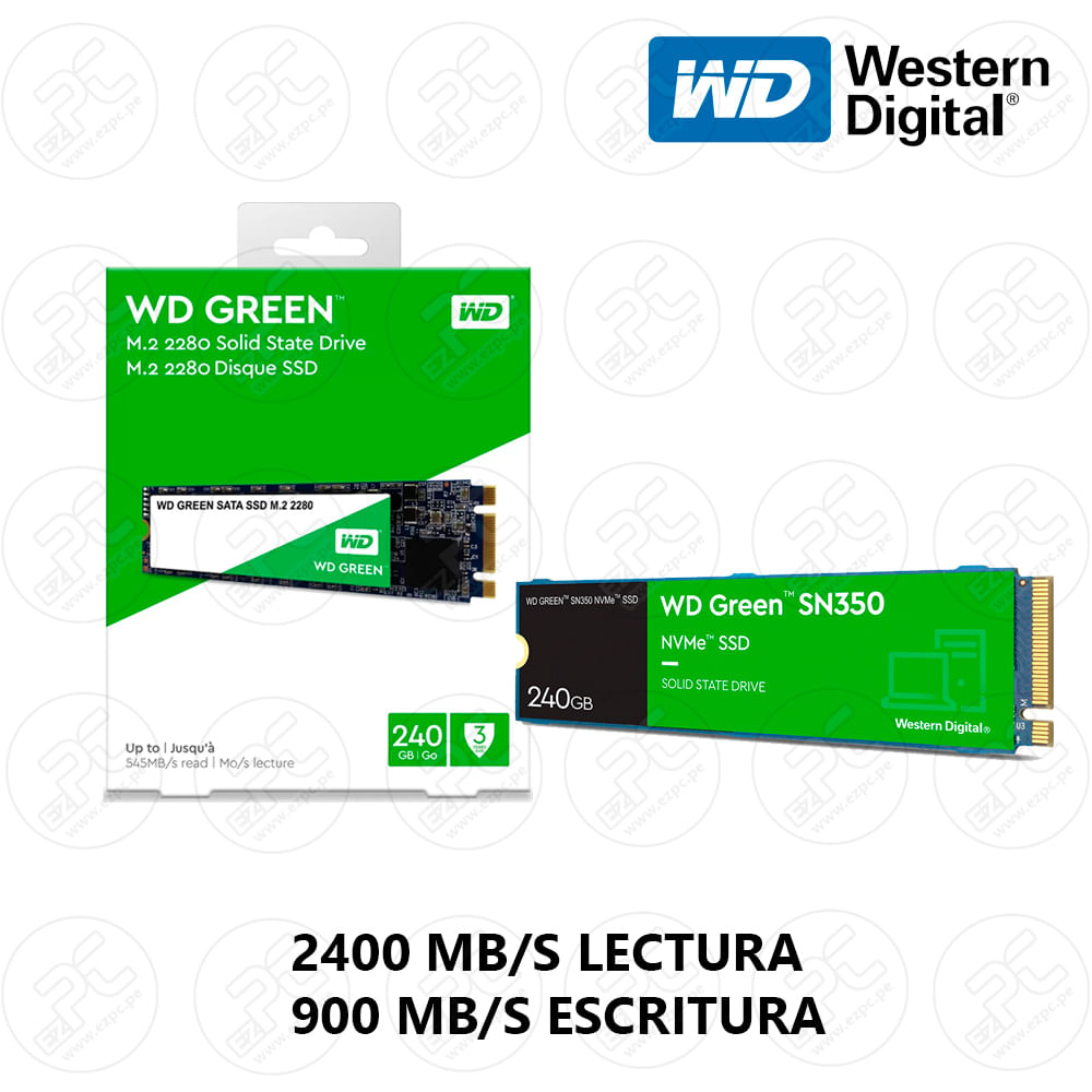 Disco Sólido SSD WD SN350 240GB Verde NVMe M2 2280 PCIe WDS240G2G0C