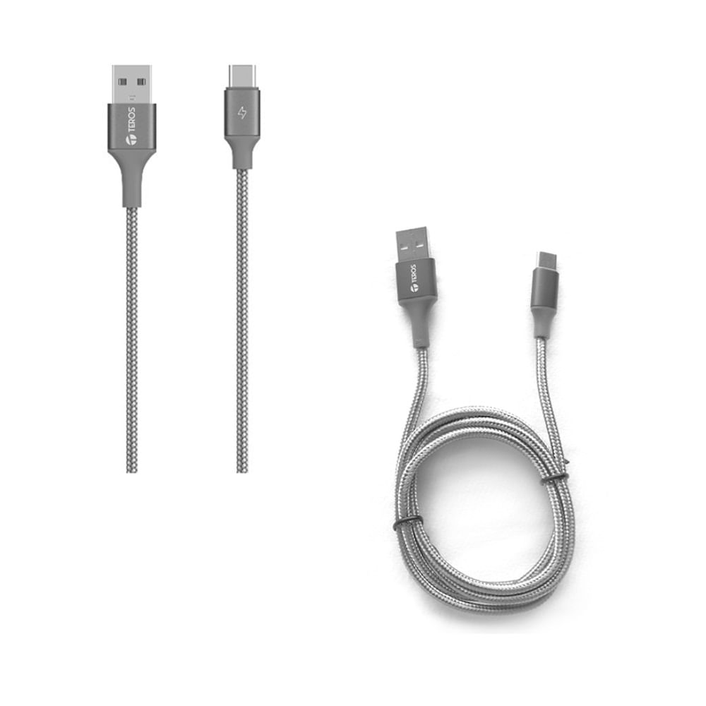 Cable USB Teros TE-70211W Tipo A - Tipo C 3A 60W Max GRIS