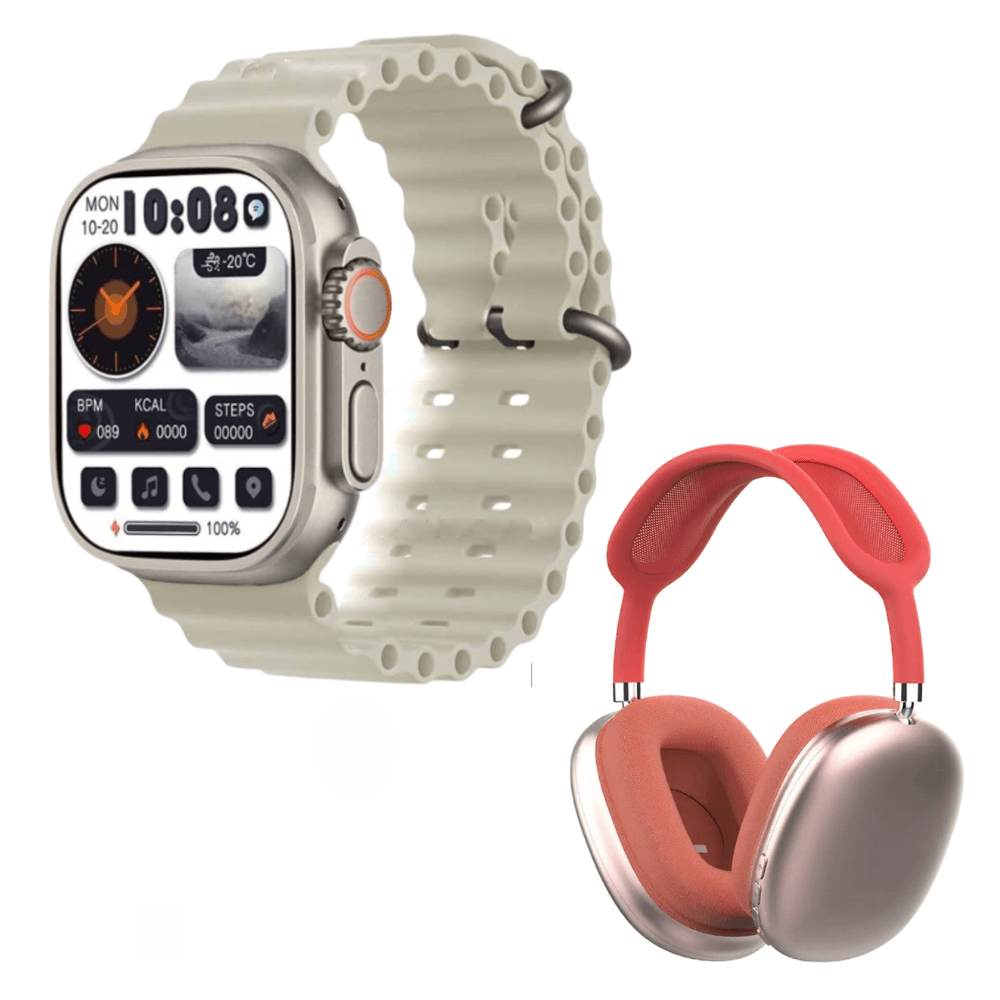 Pack Smartwatch Hello Watch 3 Beige 4GB Amoled Acuatico y Audífonos P9 Rosado
