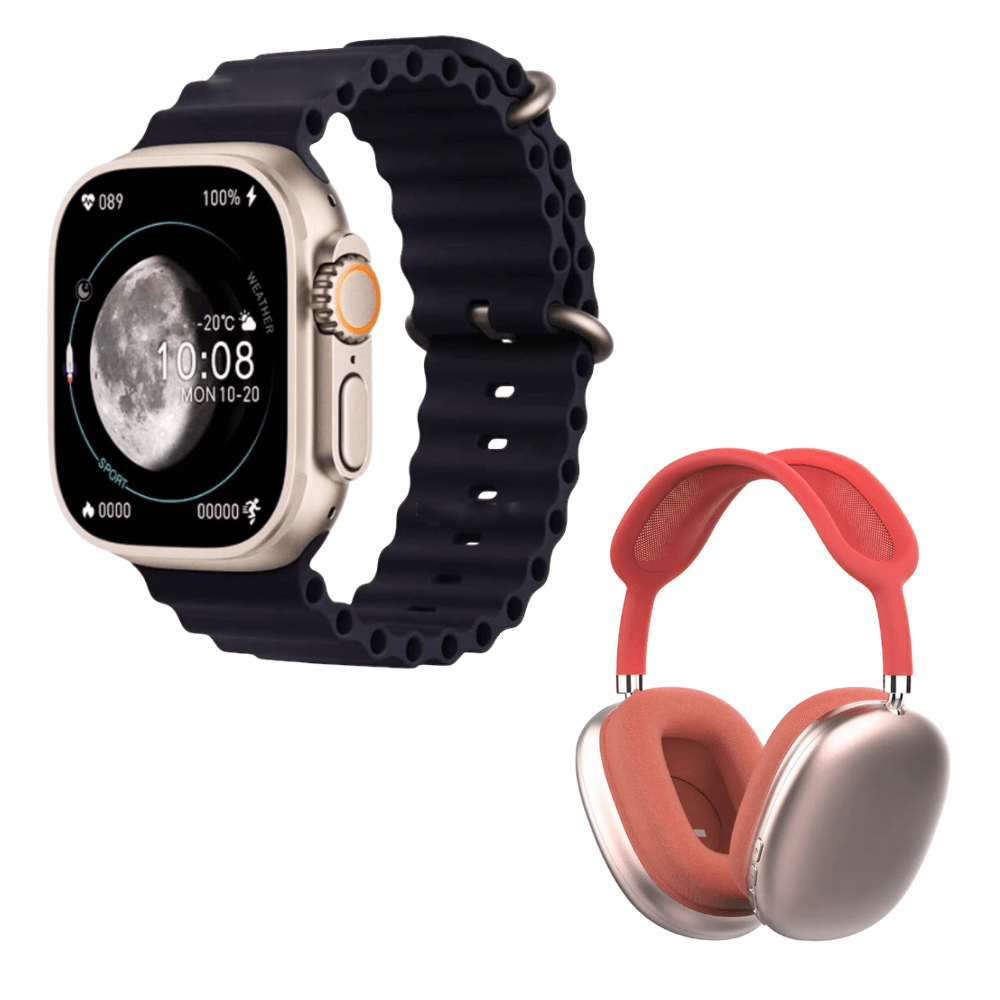 Pack Smartwatch Hello Watch 3 Negro 4GB Amoled Acuatico y Audífonos P9 Rosado