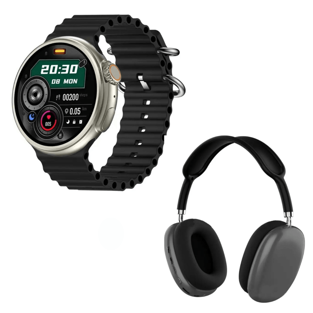 Pack Smartwatch Z78 Ultra Negro Amoled y Audífonos P9 Negro