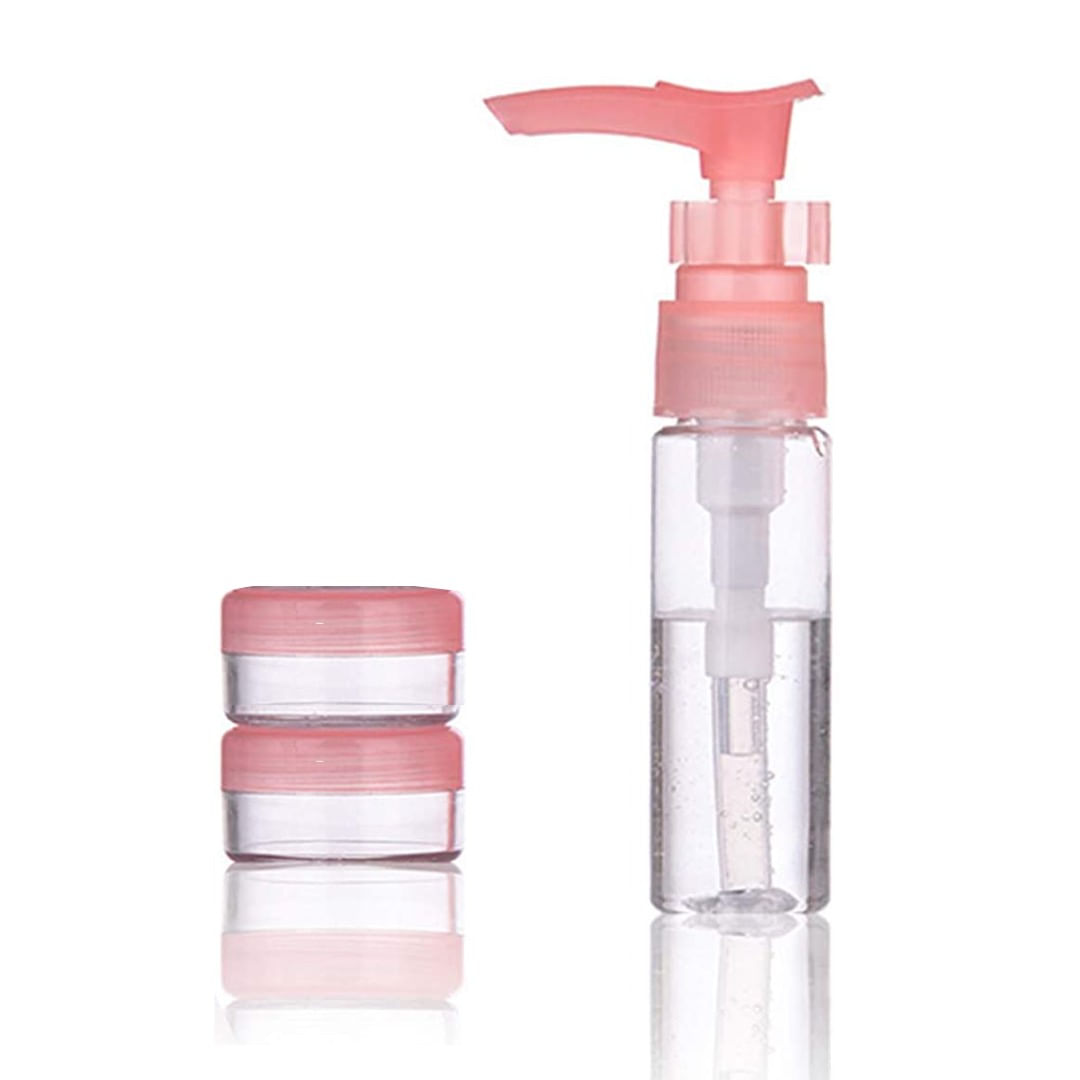 Set Cremero Kit de Viaje para Llevar Cremas Perfumes Powder Puff Rosado