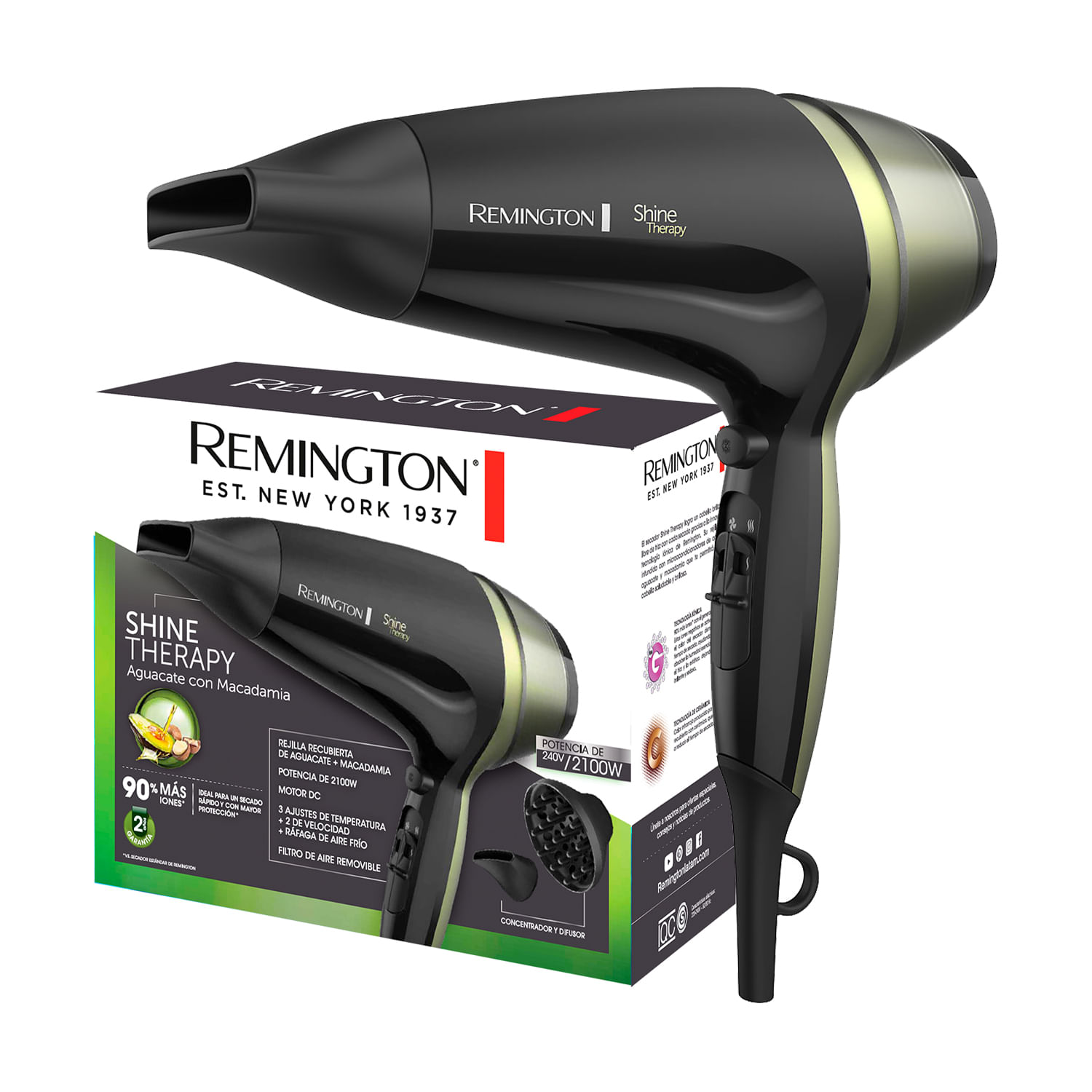 Secador Remington D13A Shine Therapy Aguacate con Macadamia