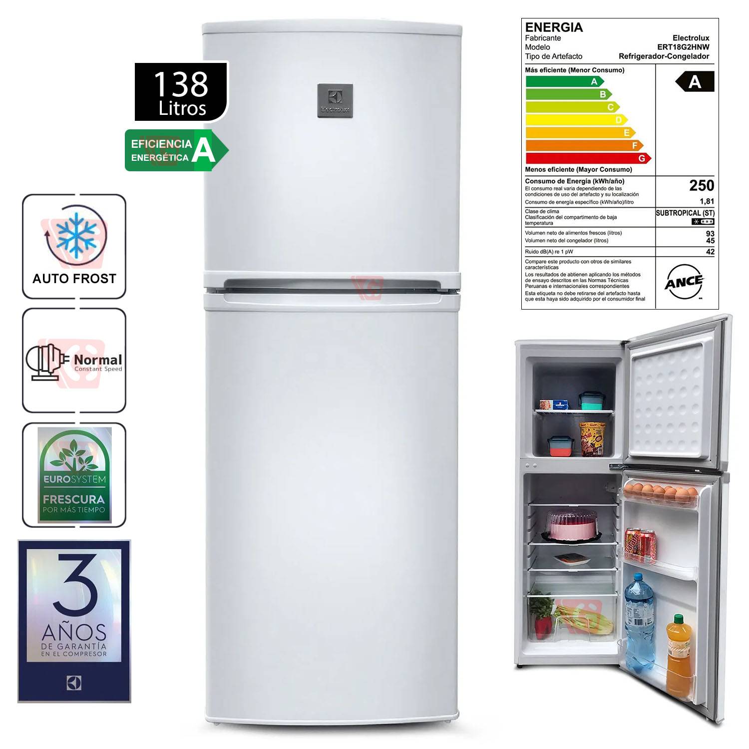 Refrigeradora de 2 Puertas 138Lts Electrolux ERT18G2HNW Blanco
