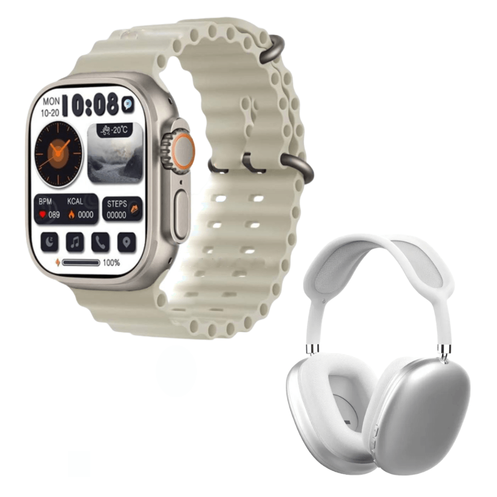 Pack Smartwatch Hello Watch 3 Beige 4GB Amoled Acuatico y Audífonos P9 Blanco