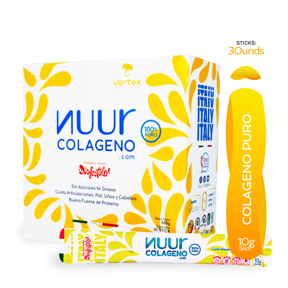 NUUR COLAGENO HIDROLIZADO ITALIANO CAJA POR 30 STICK DE 10G