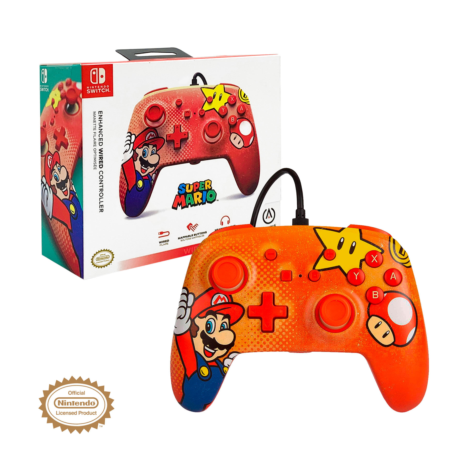 Mando Pro Controller Nintendo Switch Alámbrico Powera Mario Bross