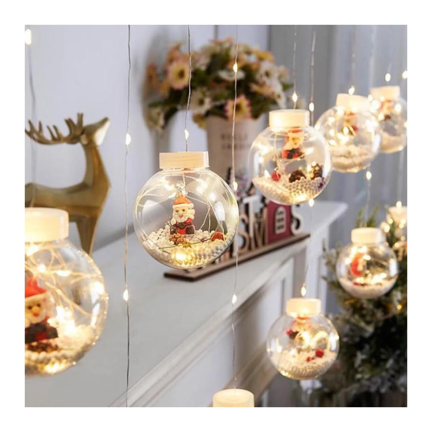 Cortina Luces de Navidad Led - Guirnalda con esferas diseño de Navidad Color Cálida