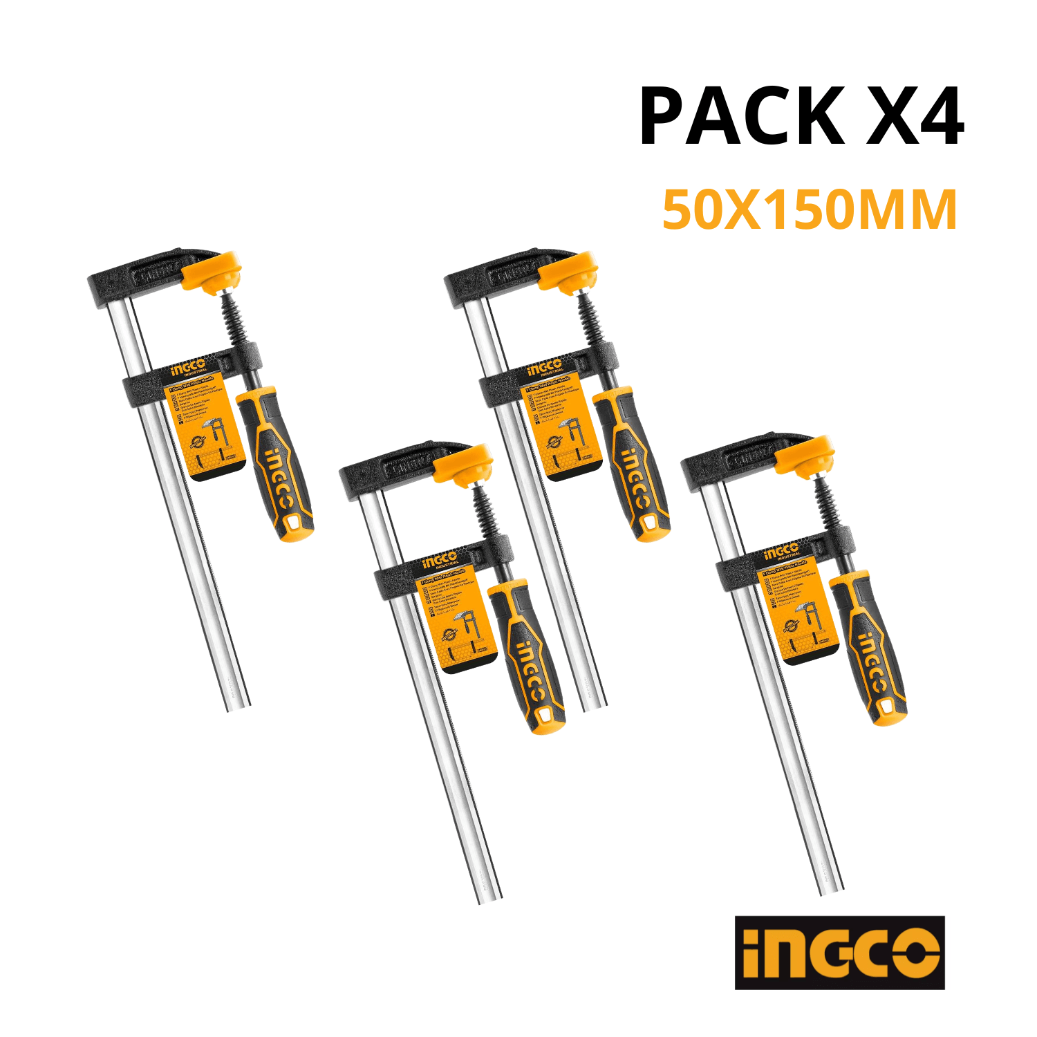 Pack x4 Prensa Sargento tipo F 50 x 150MM Industrial Ingco HFC020501- x4