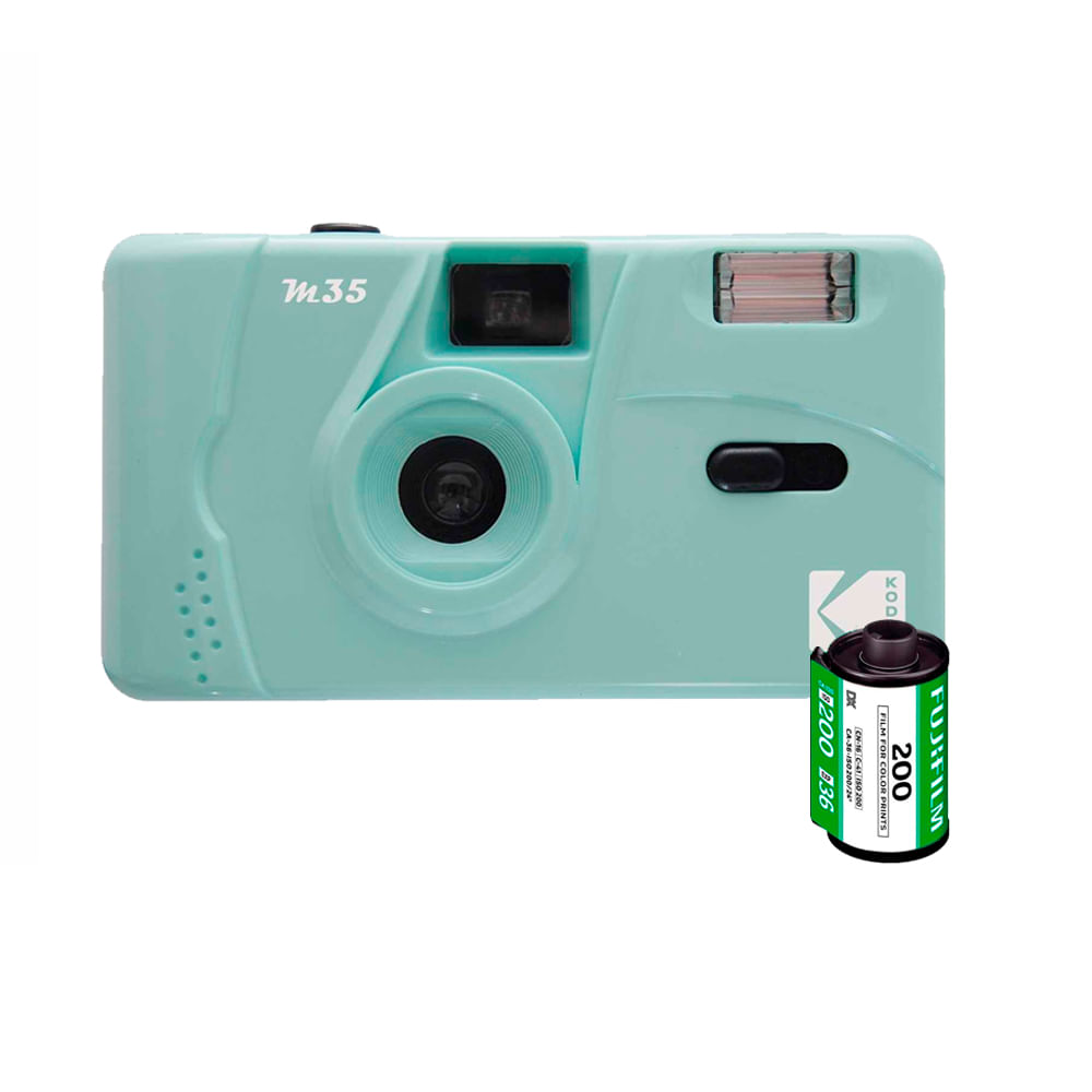 Camara de pelicula Kodak M35 con flash Verde reutilizable