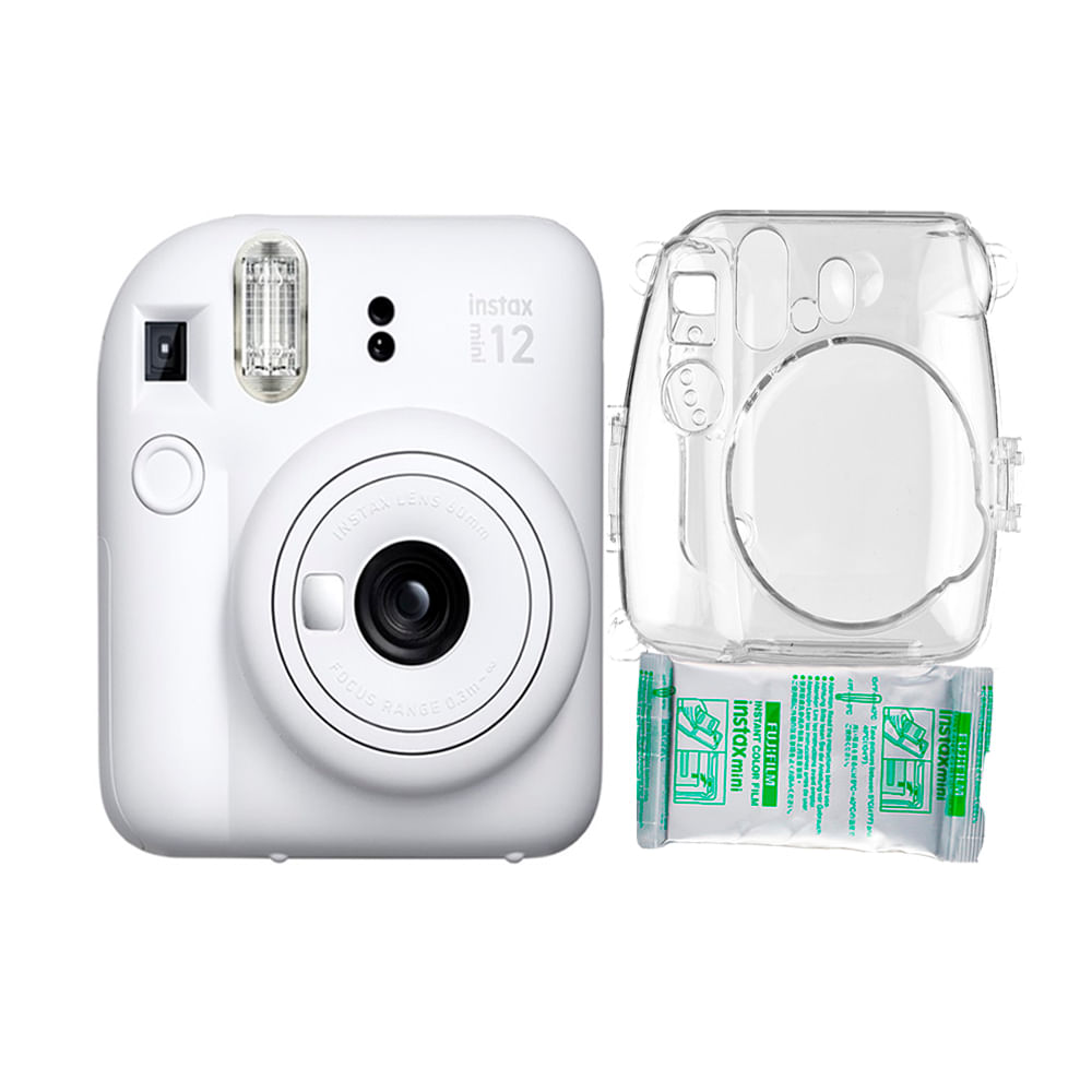Camara Fujifilm Instax Mini12 Blanco Arcilla+Estuche Transpa+Pelix10