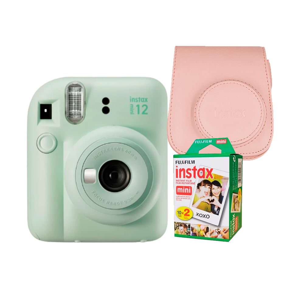 Camara Fujifilm Instax Mini12 Verde Menta+Estu Rosado+Pack Pelix20