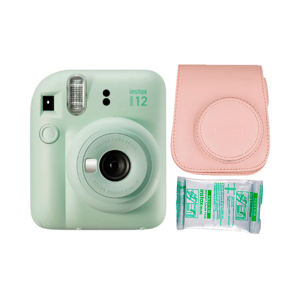 Camara Fujifilm Instax Mini 12 Verde Menta+Estuche Rosado+Pelicula x10
