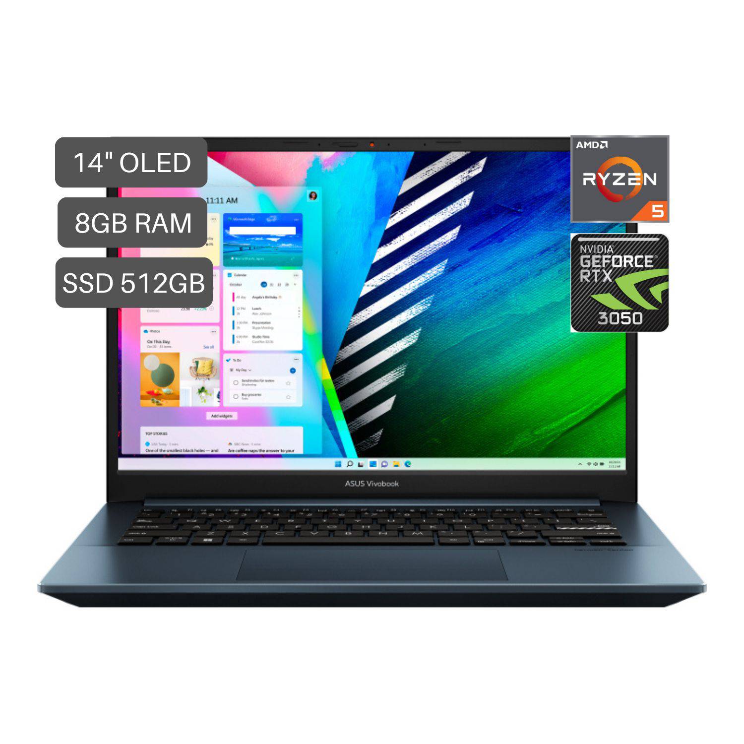 Laptop Asus Vivobook Pro AMD R5 5600H 8gb 512gb ssd 14.0 OLED 2.8K 4G RTX 3050 window 11 Negro
