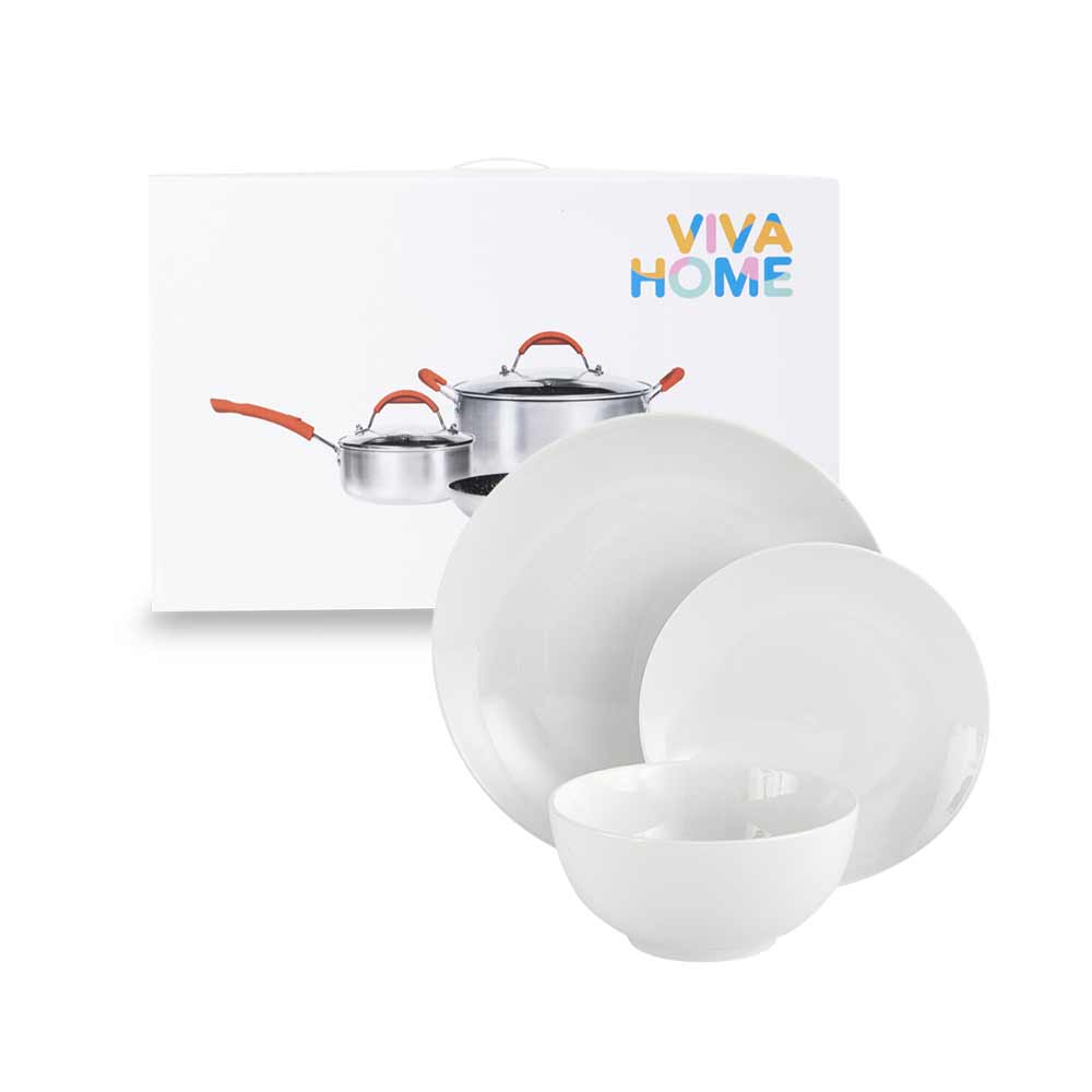 Pack VIVA HOME Juego de Ollas Aluminio 5 pzas + Set Vajilla Blanca 12 pzas