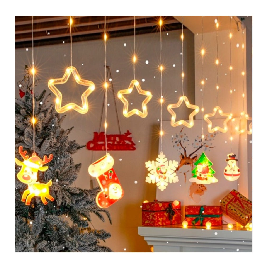 Luces Decoracion Navidad Cortina con Figuras Multicolor