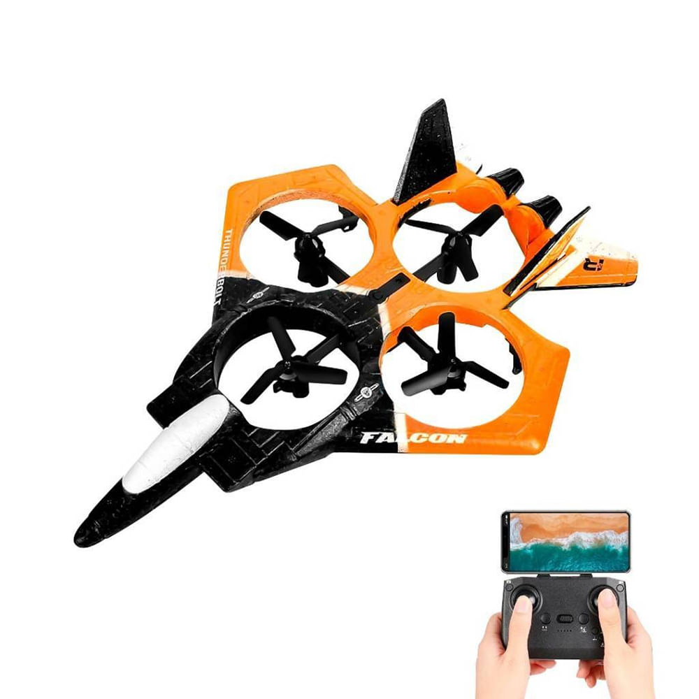 Jet Futurista Aerojet Drone de Juguete con Cámara a Control Remoto Naranja