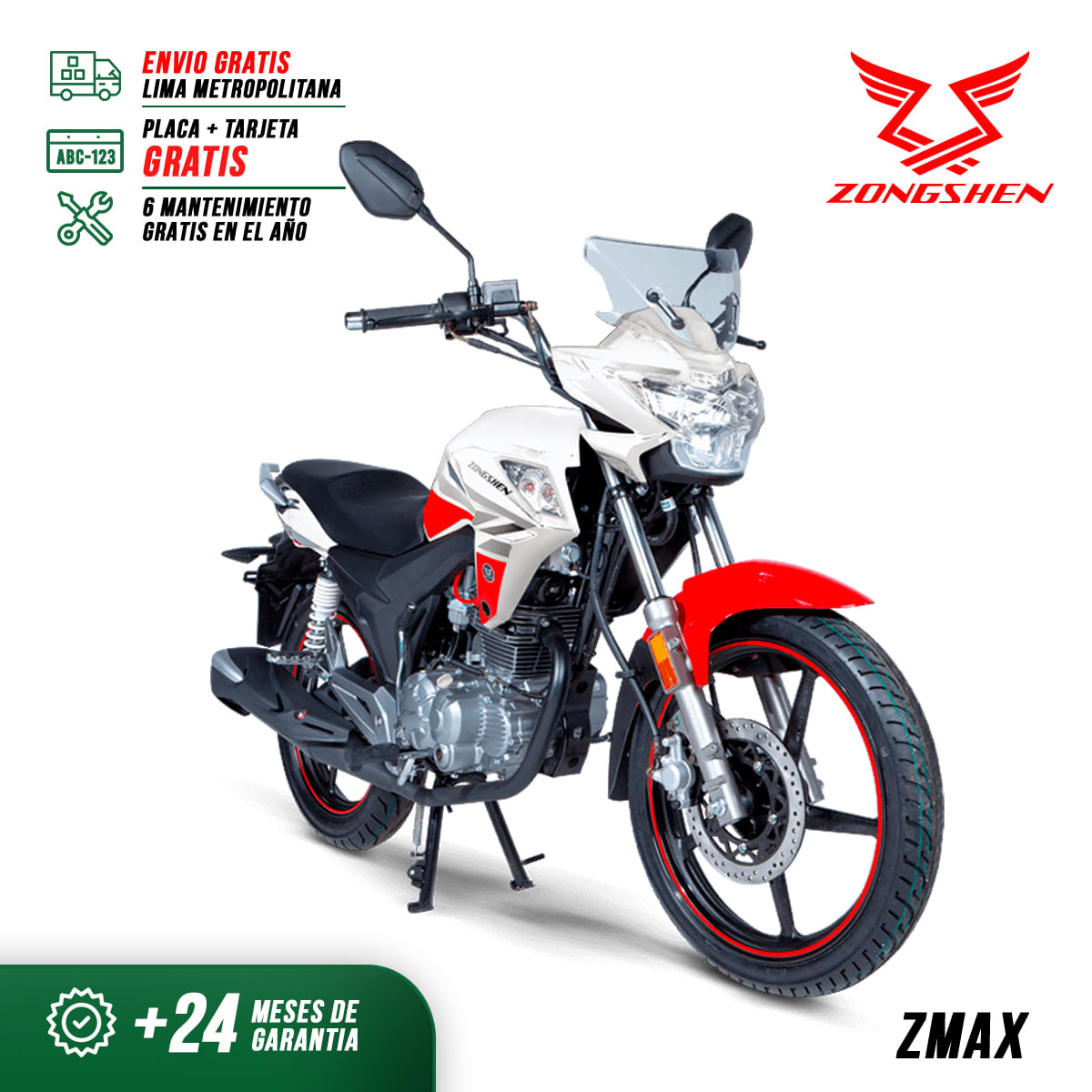 Moto Deportiva de Trabajo Zongshen Z-Max 15OCC Blanca