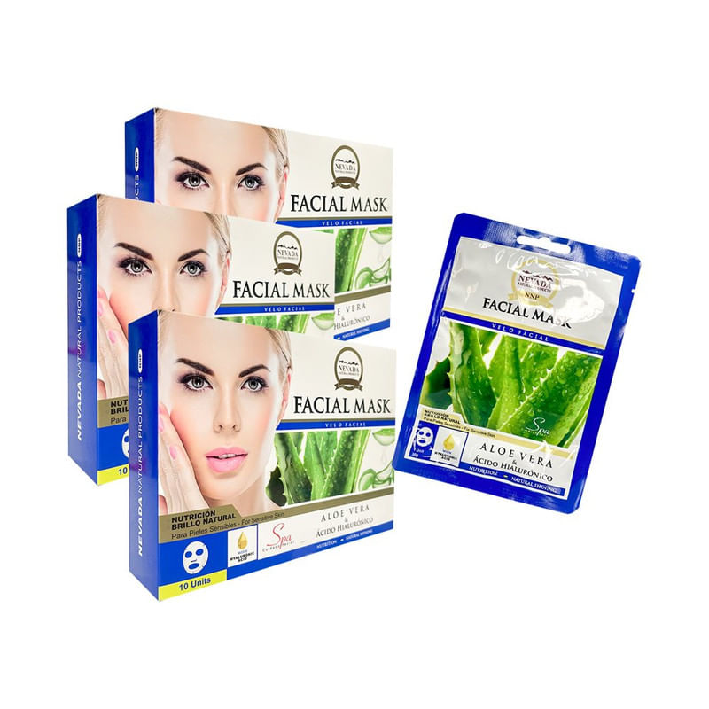 Velo Facial Extracto de Aloe Vera y Acido Hialuronico 10und 3 Pack