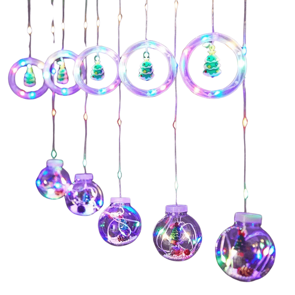 Cortina Luces Led Con Esferas Decoración Navidad Arbolito Luz Cálida