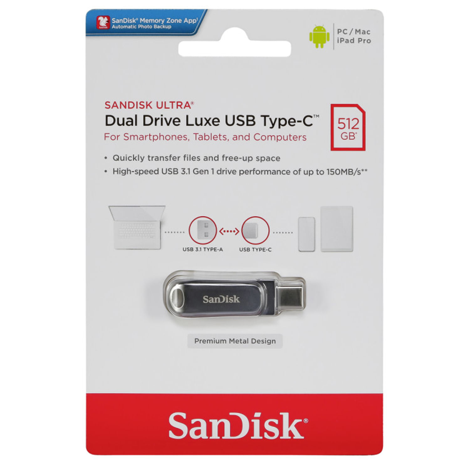 Memoria USB Sandisk Ultra DualDrive Luxe 512GB TipoC 150MbS