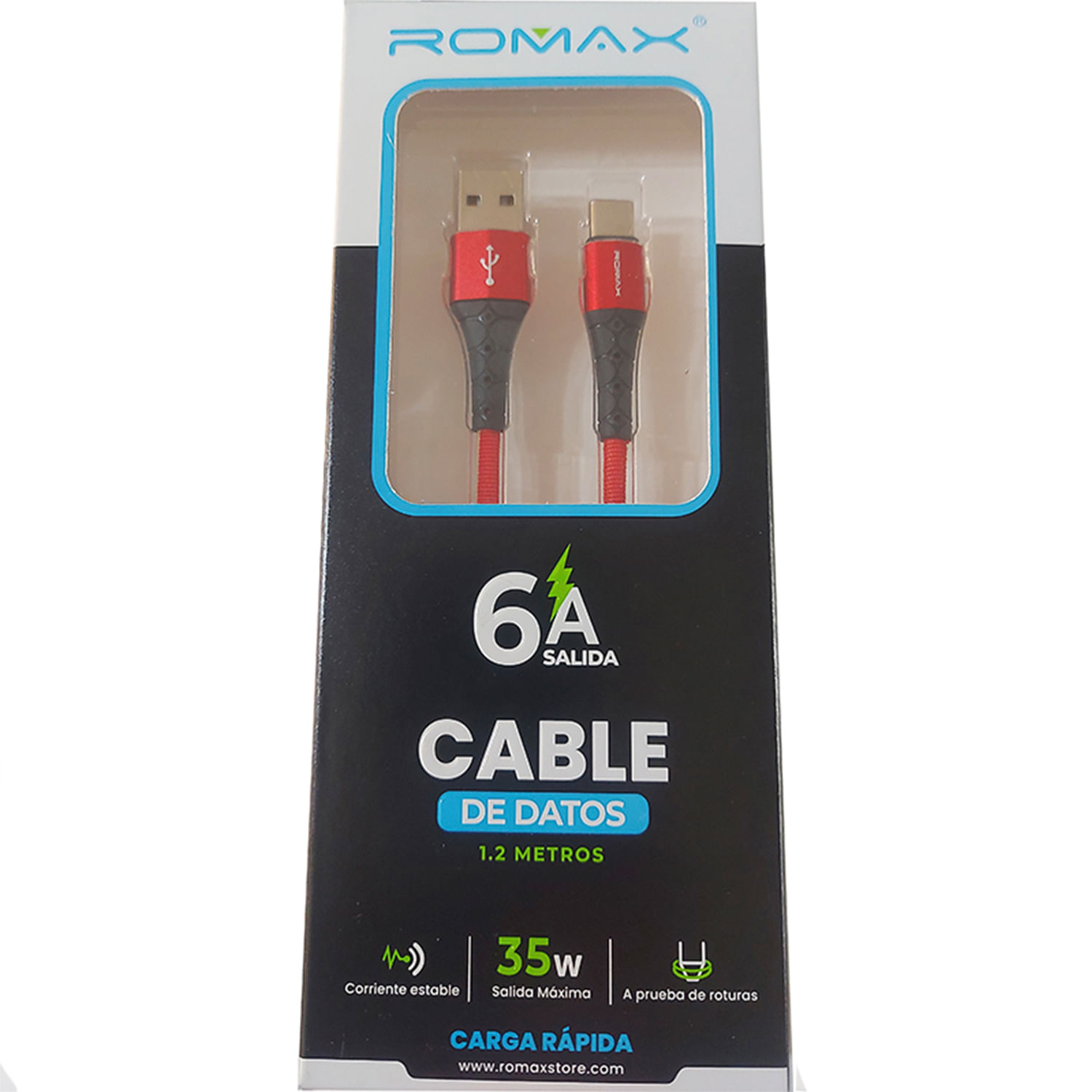 Cable de datos USB-Tipo C - Rojo, Carga rápida 6A, Antienrrollamiento