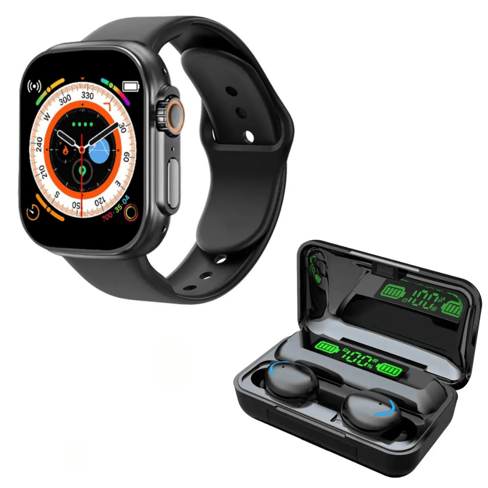 Pack Smartwatch D20 Ultra Negro y Audífonos Bluetooth F9 5 Negro
