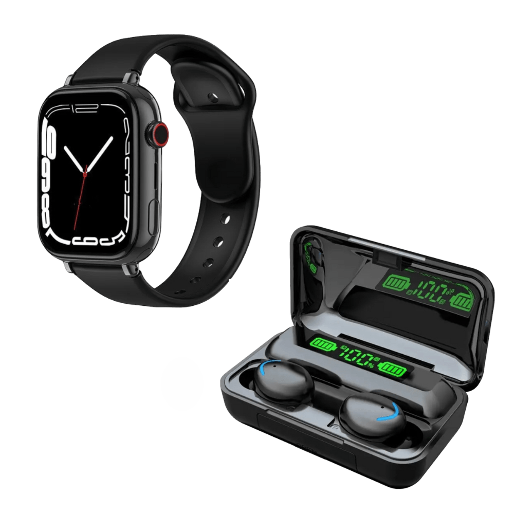 Pack Smartwatch i9 ProMax S Negro y Audífonos Bluetooth F9 5 Negro