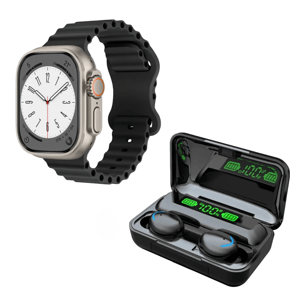 Pack Smartwatch T900 Ultra L Big Negro y Audífonos Bluetooth F9 5