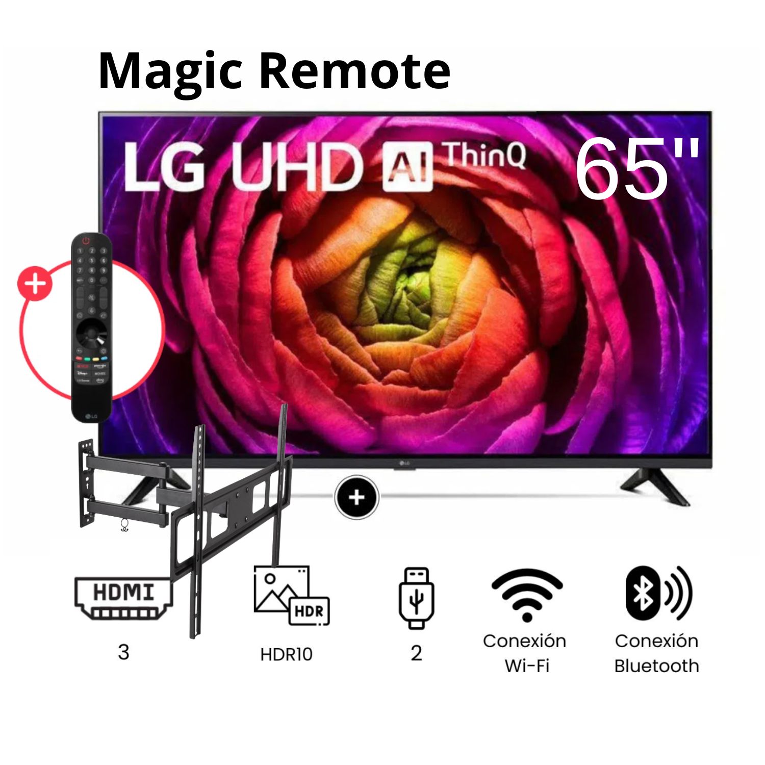 Televisor LG LED  Smart TV 65'' UHD 4K ThinQ AI 65UR7300 + Rack Giratorio