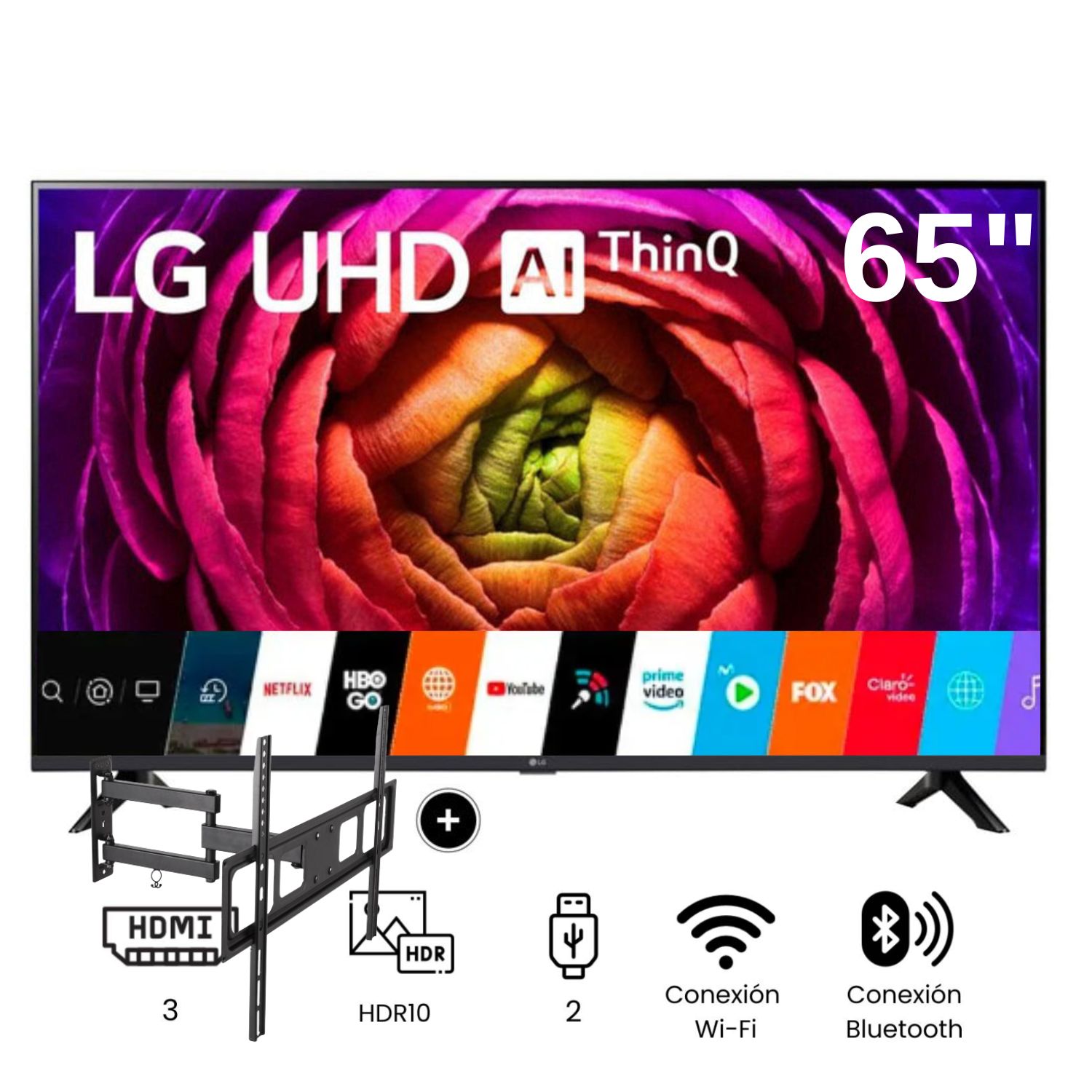 Televisor LG LED  Smart TV 65'' UHD 4K ThinQ AI 65UR7300 + Rack Giratorio