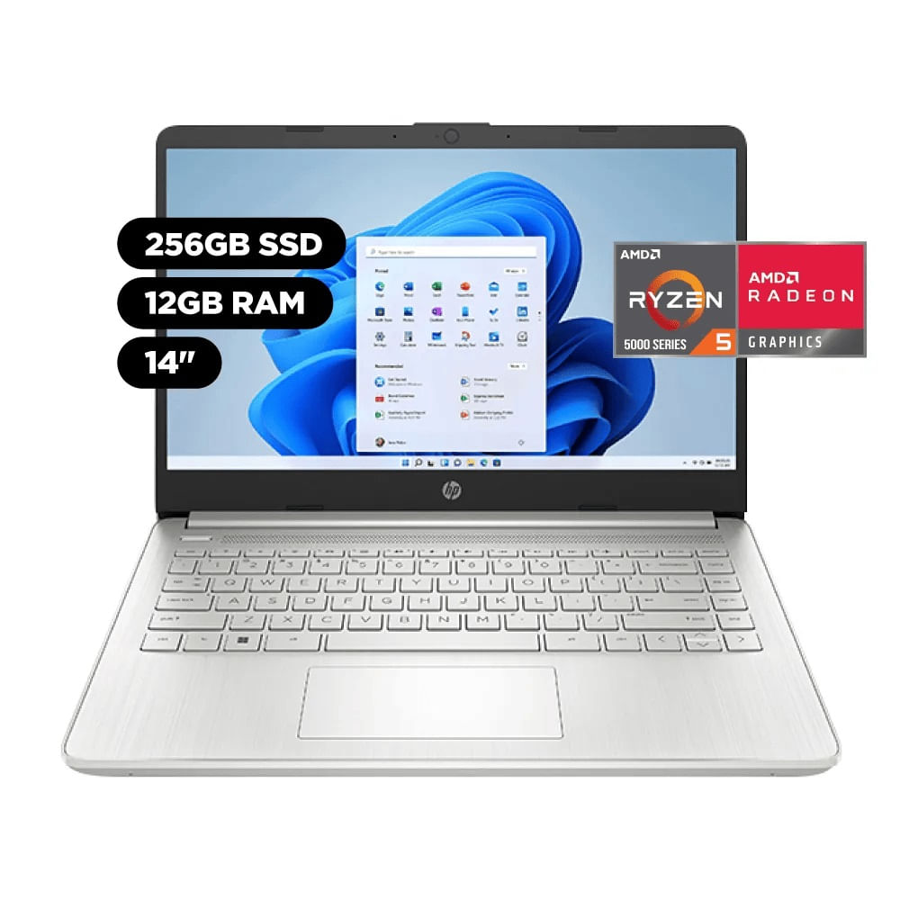 Laptop HP 14-fq1012la 14" AMD Ryzen 5 256GB SSD 12GB Plata